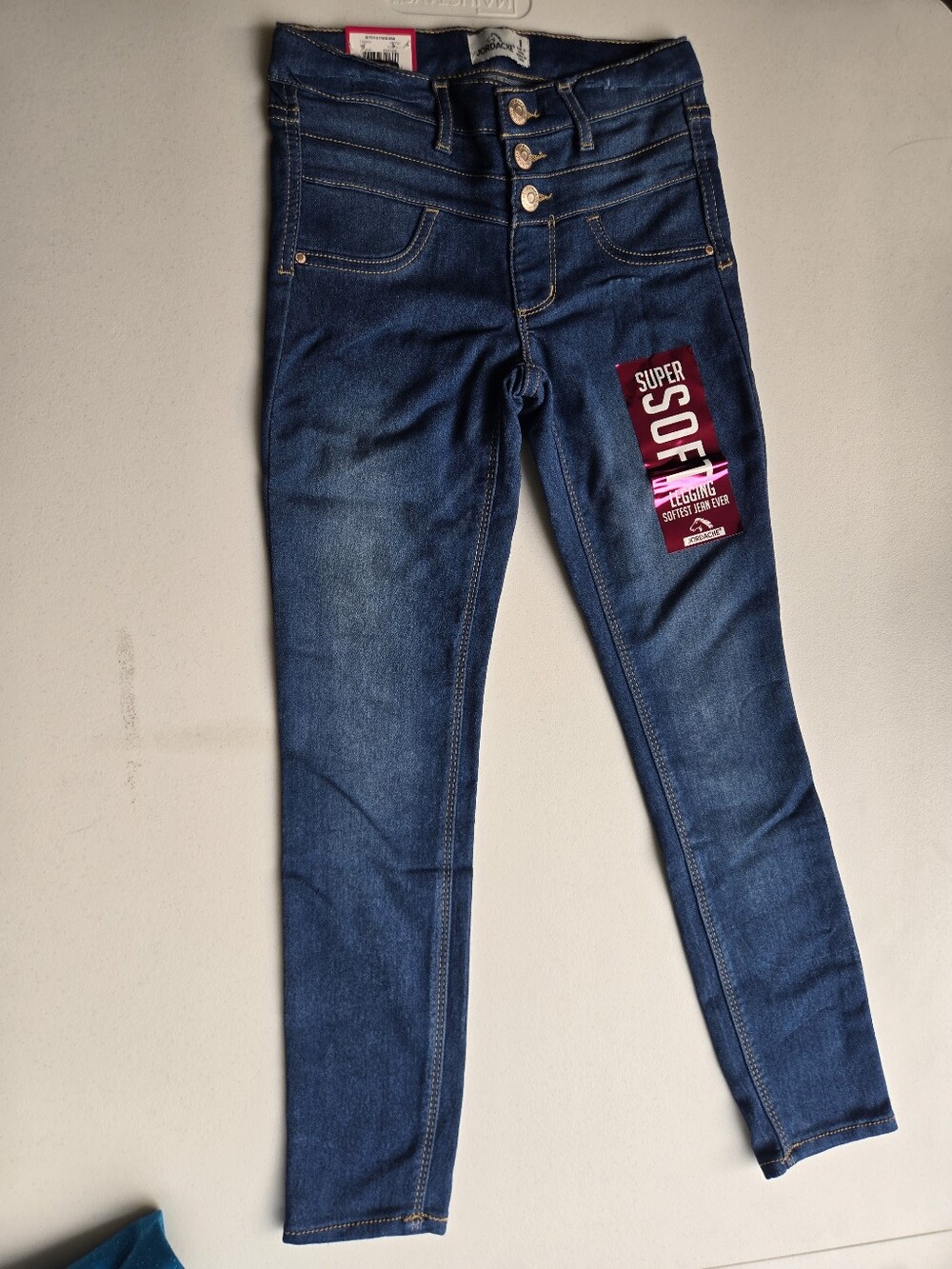 ​NWT Jordache Girls JD Triple Stack High Rise 3-Button Stretch Jeans Medium Wash